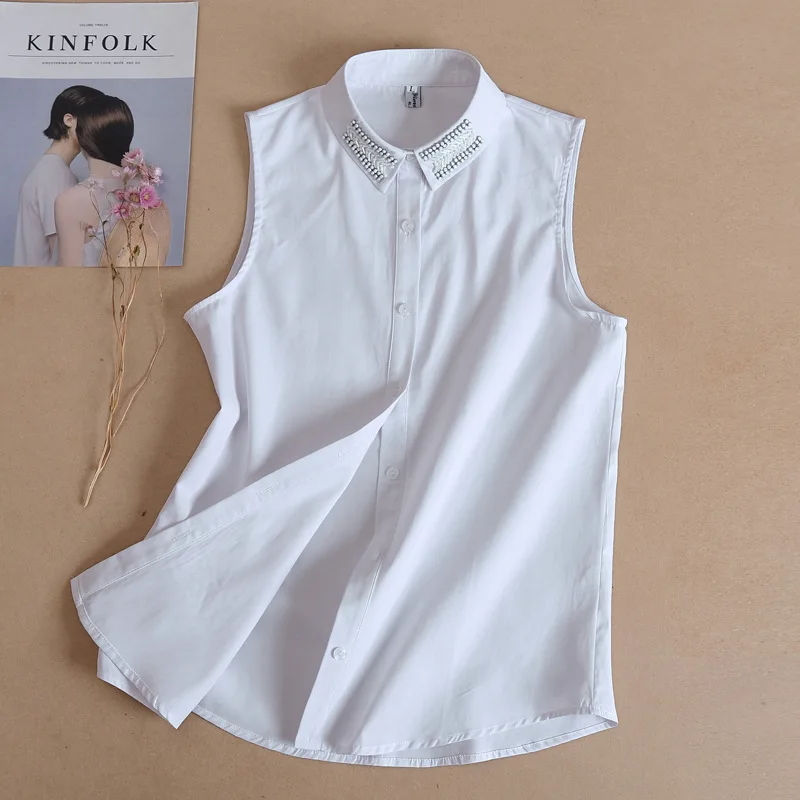 

Модные бусины, имитация воротника, топы, отворот, половина рубашки, накладной воротник, Женская дикая рубашка без рукавов, Длинные Топы, одеж...