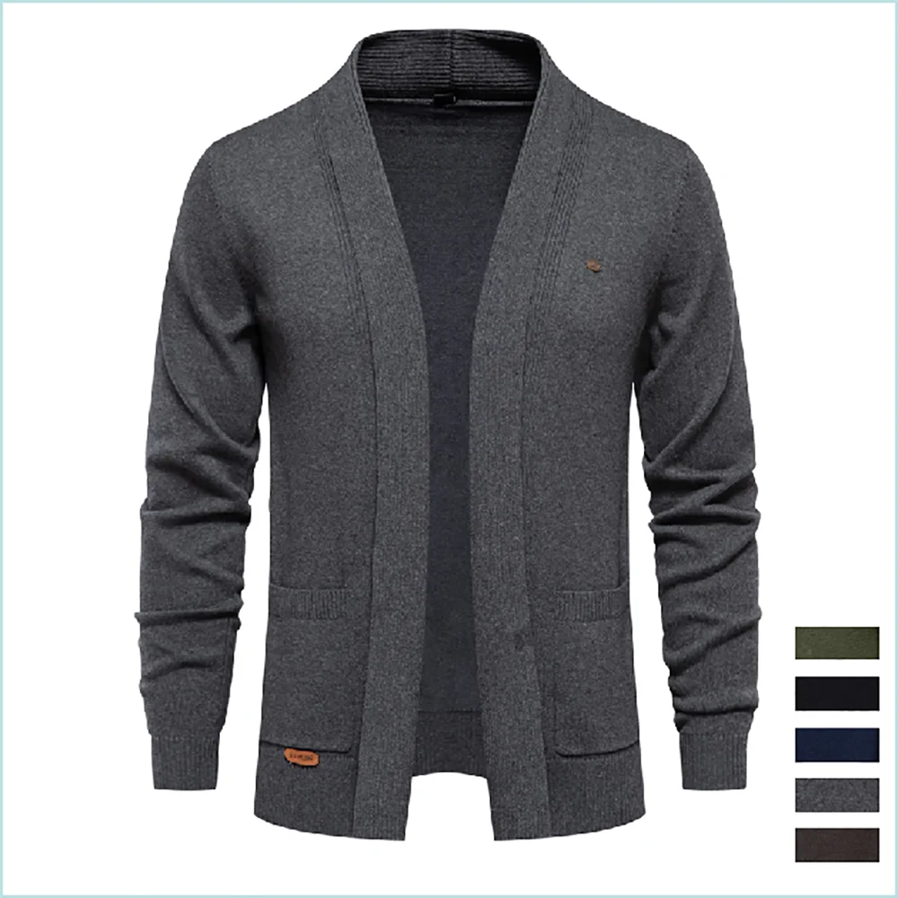 

2023 New Winter Cotton Cardigan for Men Quality Mens Sweater Fashion Turn Down Collar Knitted Sweaters for Men