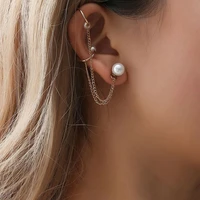 pearl earrings stud fashion bead long tassel ear bone clip earring for women 2022 new cute girl romantic wedding jewelry as gift