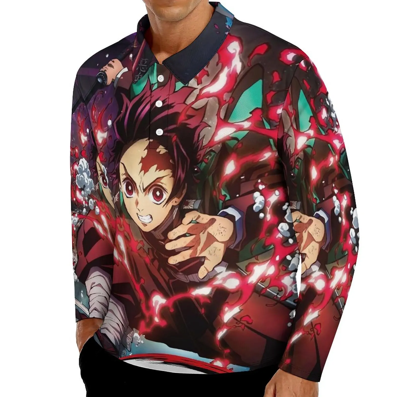 

Demon Slayer Anime Casual T-Shirts Funny Nezuko Polo Shirt Male Retro Shirt Daily Long Sleeve Custom Tops 4XL 5XL 6XL