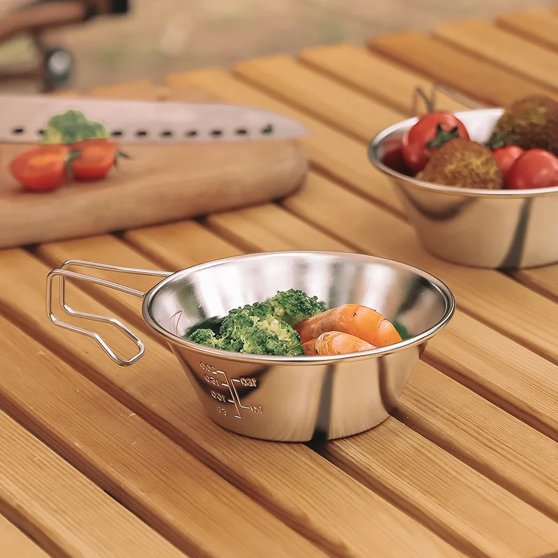 

Outdoor Stainless Steel Snow Bowl Camping Coffee Cup Picnic Supplies Rice Bowl Tableware Fixed Handle Snow Bowl Camping Bowl