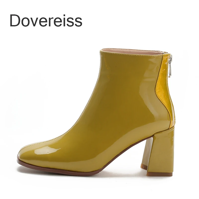 

2022 Women Fashion Winter Zipper Female Boots Short Square Toe Block Heels Yellow Ladies Ankle Boots Goth Big Size 40 41 42 43