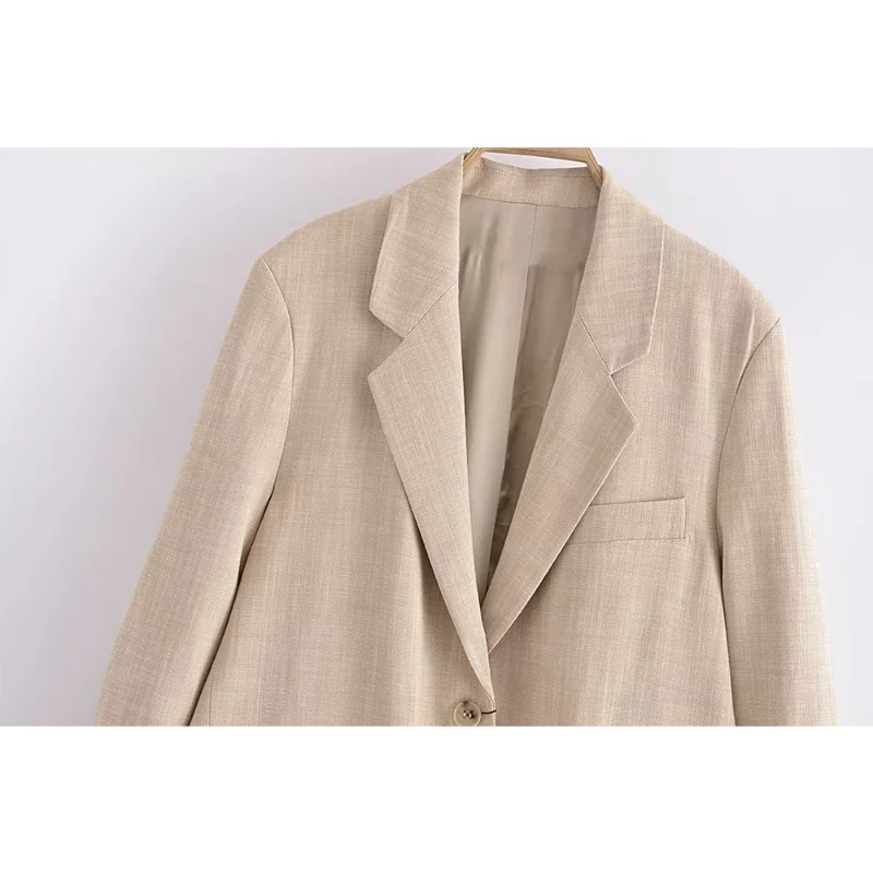 Women 2023 New Fashion Spring Apricot Relaxed Leisure Blazer Coat Vintage Long Sleeve Pockets Female Outerwear Chic