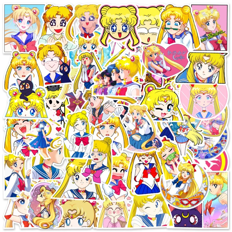 

50ps Sailor Moon Graffiti Sticker Mobile Phone Trunk Water Cup Sticker Waterproof Anime Stickers Cute Sticker Pack Laptop Skin