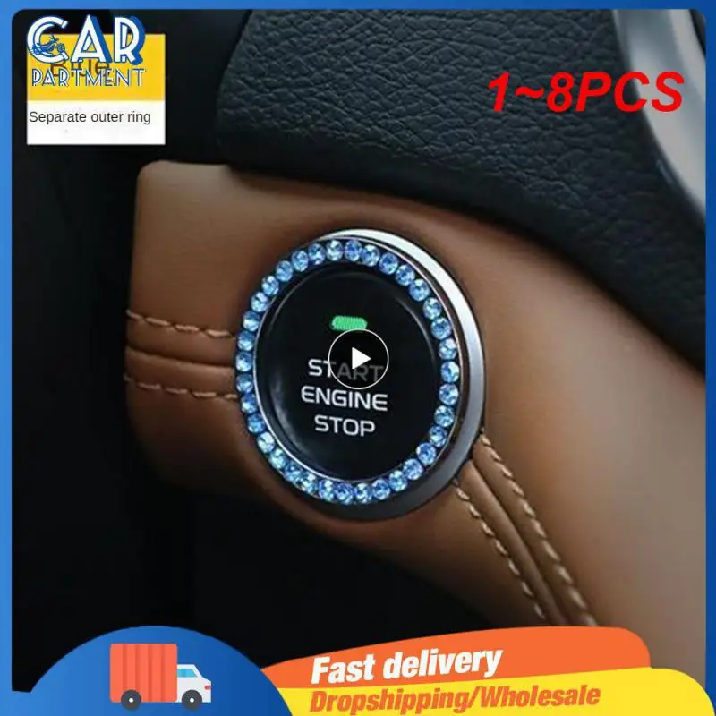 

1~8PCS Car One-click Start Button Car Interior Engine Ignition Start Stop Button Protective Cover Crystal Decoration Car