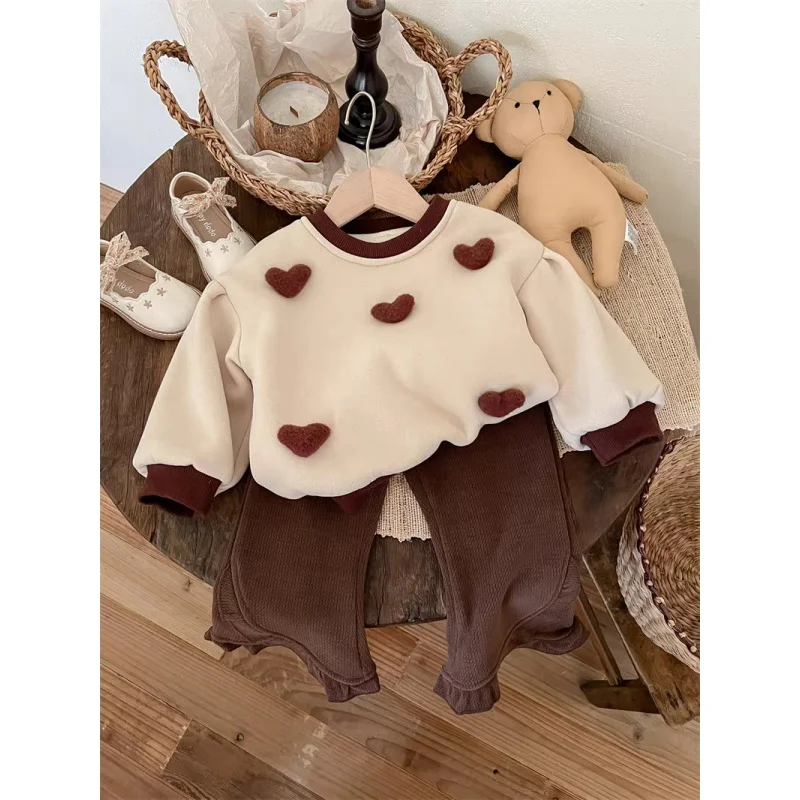 

Baby Girl Brushed Hoody Girls' Winter Clothes New Western Style Girl Autumn and Winter Children's Thermal Top Winter