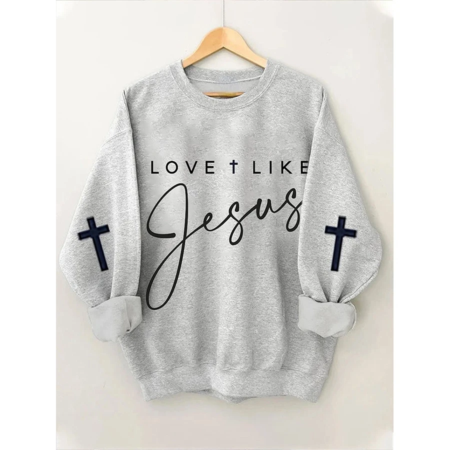 

Faith Love Like Jesus Cross Print Women's Retro Vintage Cotton Long Sleeves Sweatshirt