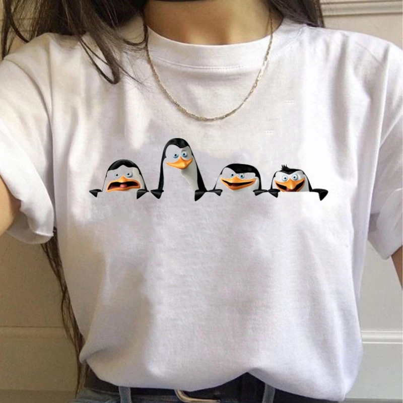 

Cute Penguin Print Women t shirt Summer Casual Short Sleeve Cartoons tshirts 5 colors Girl Funny t-shirt