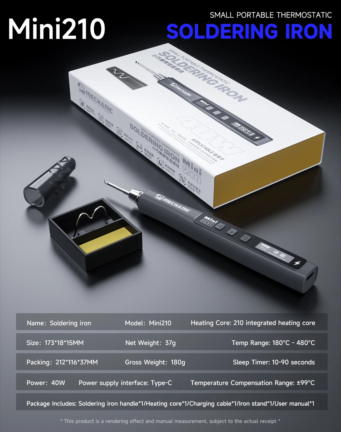 

MECHANIC Mini210 40 Вт умный паяльник с постоянной температурой, паяльная ручка, электрик, портативный мощный ремонтный сварочный инструмент
