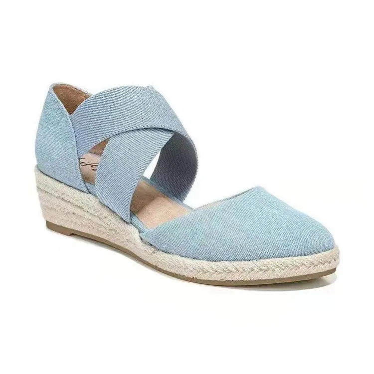 

Sandals for Women Summer 2022 Closed Toe Wedge Sandals Ladies Mid Heel Shoes Pointed Toe Hemp Heel Slip On Woman Beach Shoes