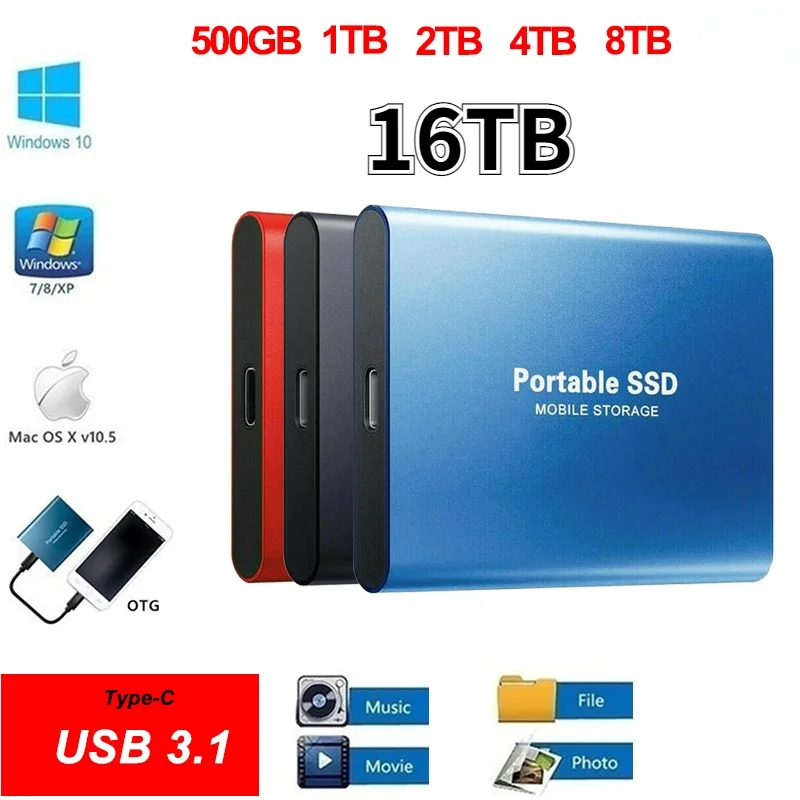 

16 ТБ 8 ТБ 4 ТБ портативный SSD Внешний жесткий диск для ноутбука портативная флэш-память USB 3.0 Type c SSD для настольного ПК