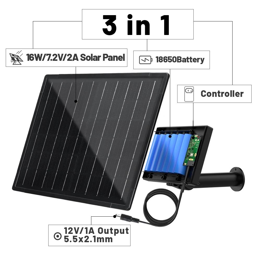 

16W 12V Solar Panel Outdoor Monocrystalline Solar Cells Charger With Mini Micro USB/Type C/DC Output Port For Security Camera