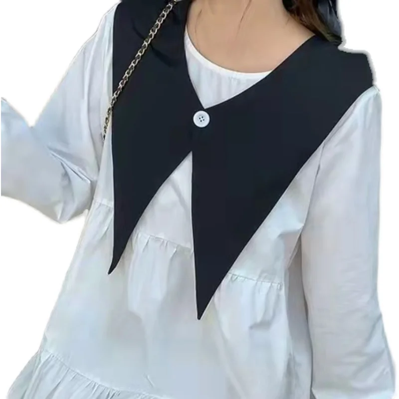 Simple Non-Pocket Pointed Collar Navy Sle Shawl Large Detachable Single All-Match Decorative Length V Neck