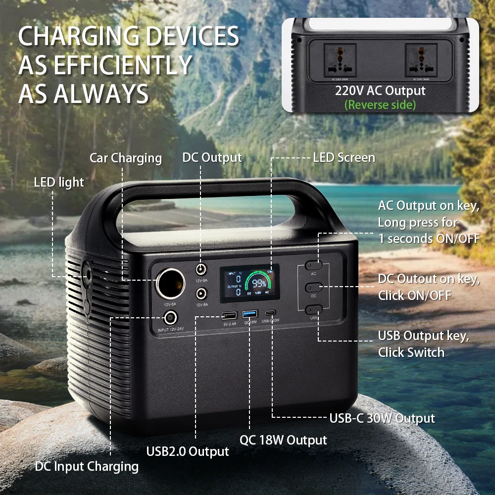 

220V Car Pure Sine Wave Power Station Portable With LED Emergency Lights Outdoor Mobile Power Storage Supply Charging AC Socket