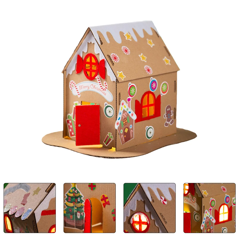 

House Christmas Gingerbreaddiy Kit Cardboard Houses Wood Ornament Mini Paper Setsbiscuit Lights Wooden Craftcabin Material