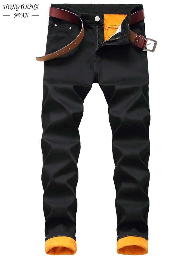 2022 New Winter Men Black Jeans Male Blue Loose Big Size Jeans For Men Casual Stretch Thick Velvet Pants Warm Jeans Gray Pants