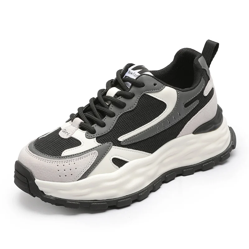 

Новинка Весна 2022, женские кожаные черные Папины туфли, универсальные Повседневные Удобные кроссовки на толстой подошве, увеличенные кроссо...