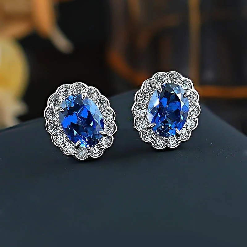 XUYUANFEN Серьги-сокровища из серебра 925 пробы с искусственным синим бутоном цветка