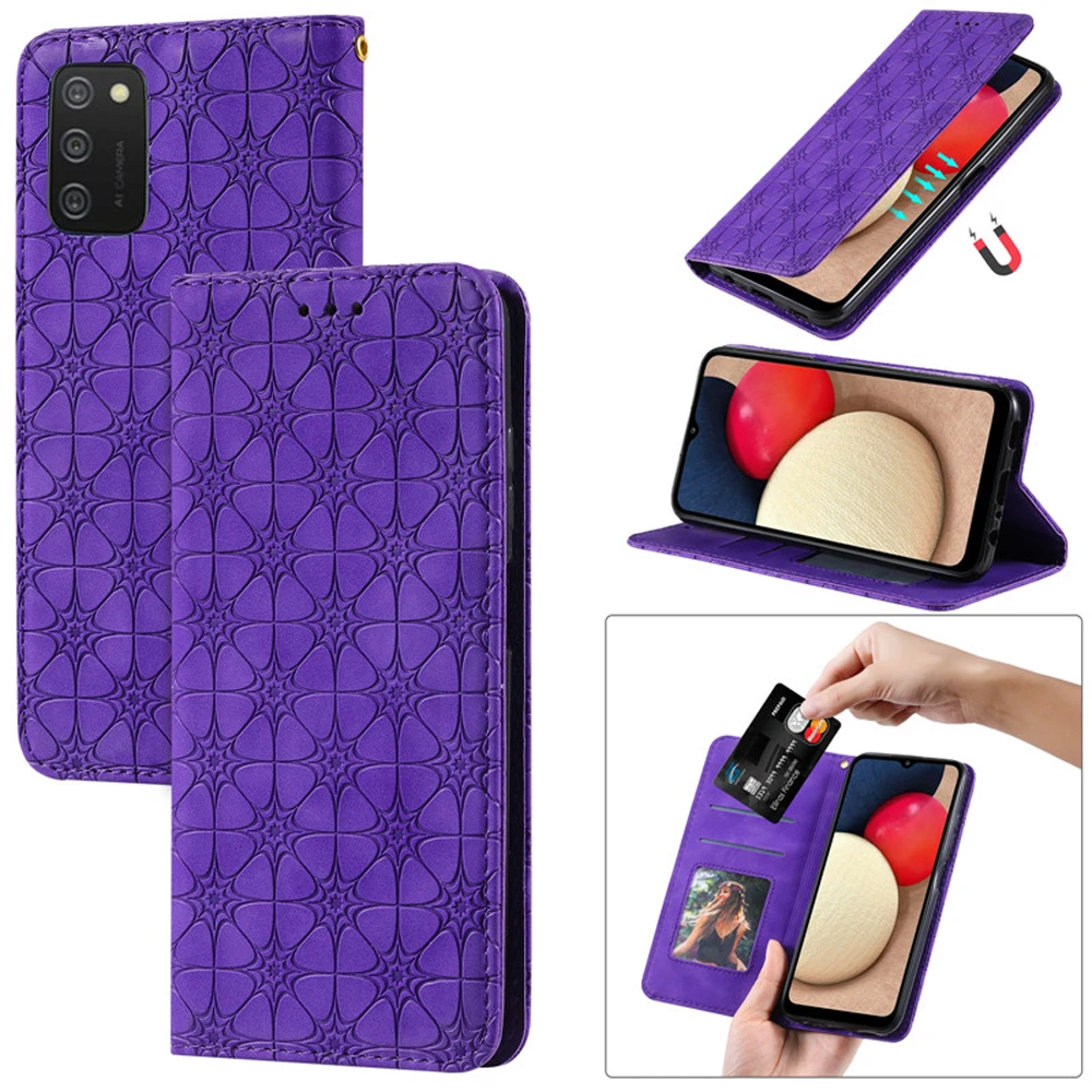 

3D Flower Emboss Flip Case for Samsung Galaxy A03S 2021 Leather Wallet Magnetic Book Case for Galaxy A02S Shell A 03 02 S Cover