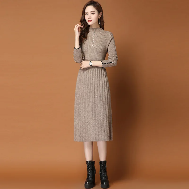 

Autumn Winter Long Dress Thicken A-line Dress Women Clothing Office Lady Long Lining Sweater Dress Vestidos RYXLYQ192