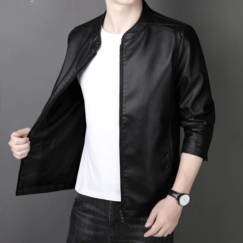 

Streetwear Casual Blazer Solid Color Jackets Man Outerwear Men Pu Leather Suit Jacket Men Slim Fit Coats Spring Autumn Wear W57
