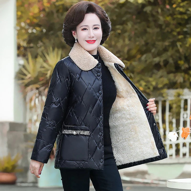 Middle-aged and Elderly Women's Coat Cotton Padded Winter Jackets No Wash Plush Thick Warm Overcoat Parkas