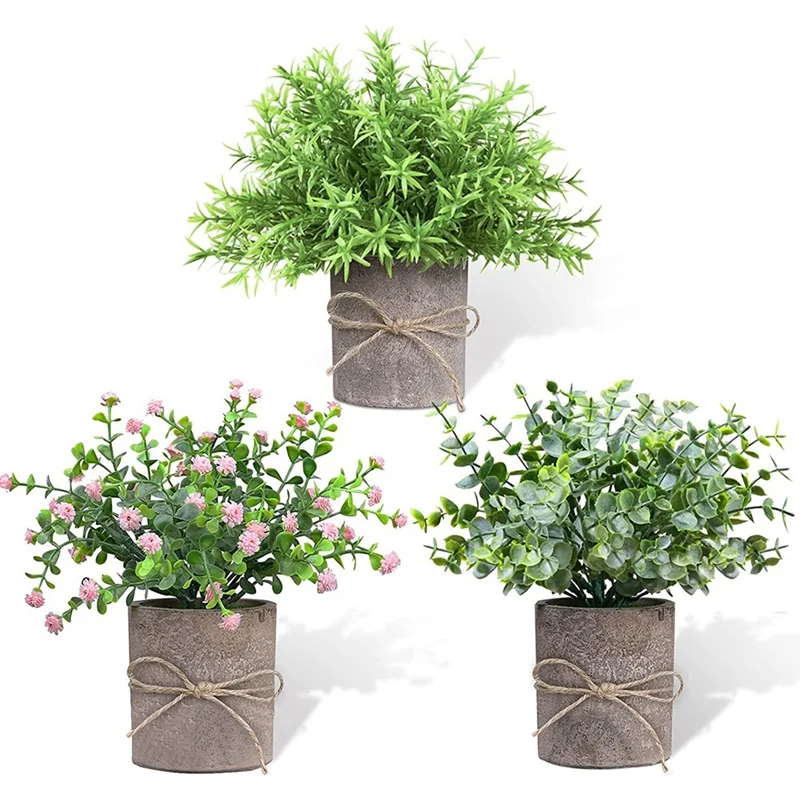 

Artificial Plants In Pot, Decorative Small Plants Artificial Eucalyptus, Fake Plants Like Real Set Of 3 For Bedroom