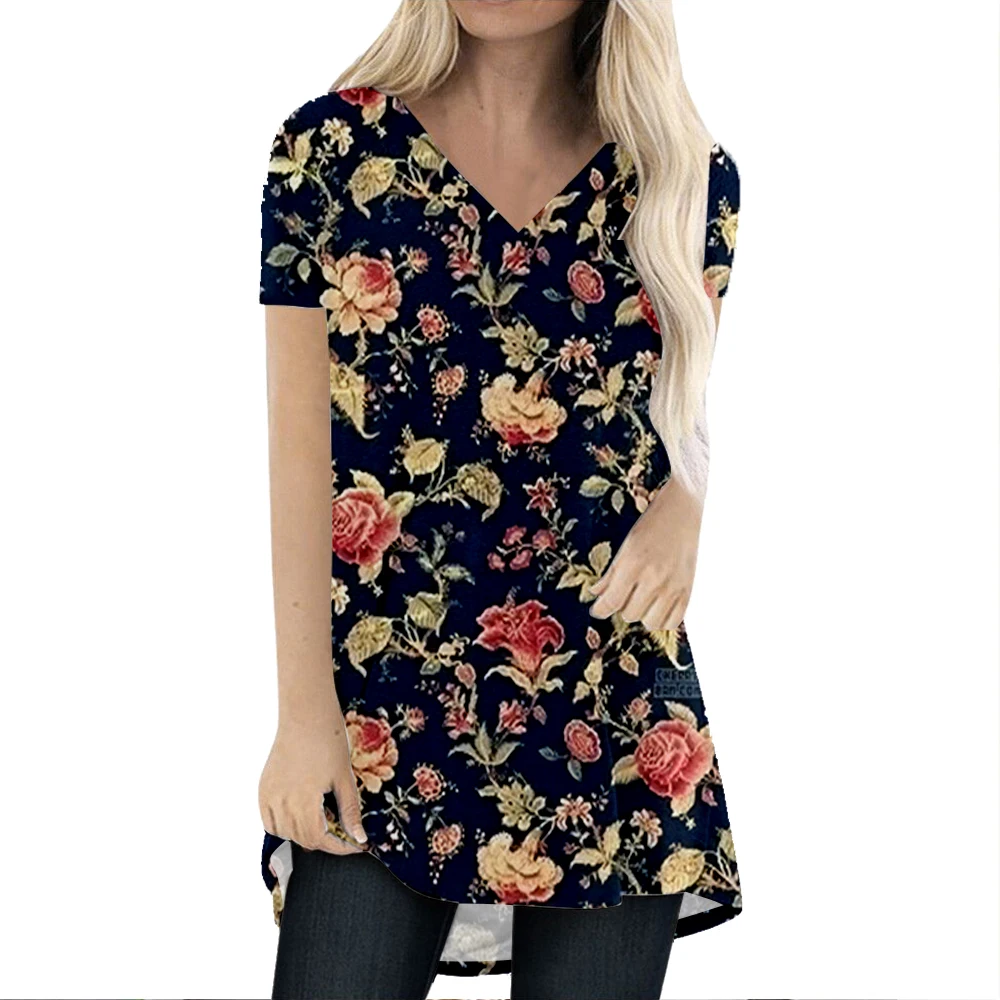 

Платье женское короткое с цветочным принтом, Мягкое повседневное свободное, с коротким рукавом и V-образным вырезом, на лето