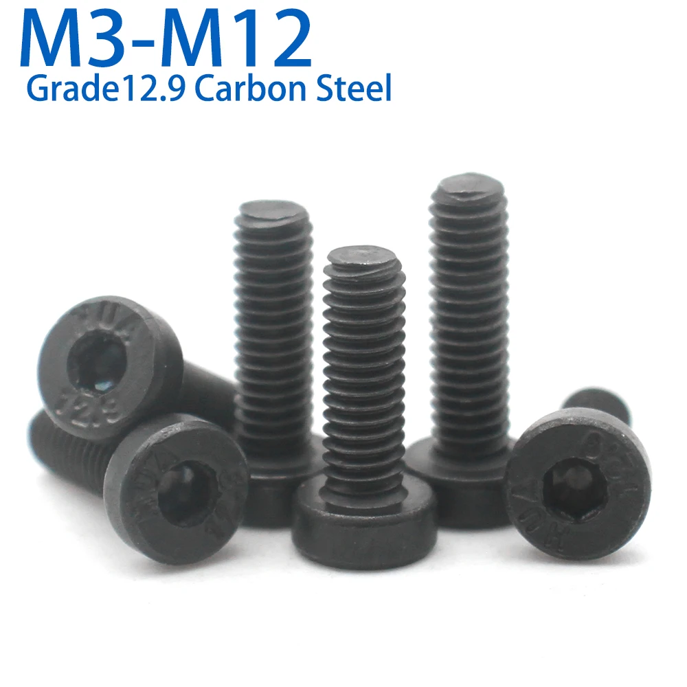 

2-25pcs M3 M4 M5 M6 M8 M10 M12 DIN7984 Grade12.9 Carbon Steel Hexagon Hex Socket Thin Short Low Cap Head Screw Bolt
