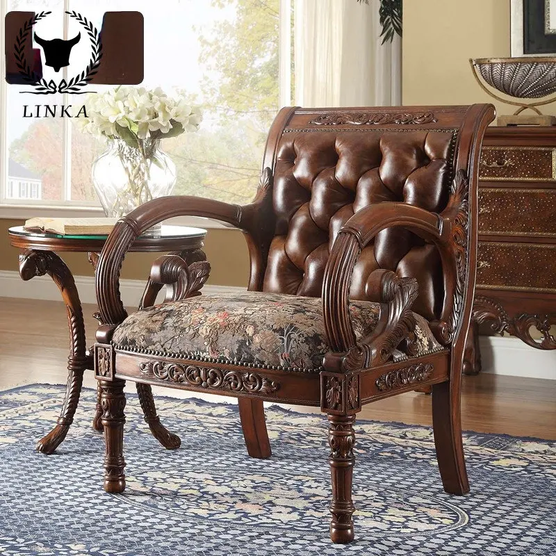 

Пользовательский Американский ретро резной персиковый сердечник из массива дерева кожи ореха толстый резной квадратный подлокотник мастер стул диван стул