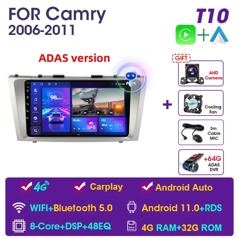 

JMCQ Android 11 4G DSP CarPlay Автомагнитола мультимедийный видеоплеер навигация GPS для Toyota Camry 40 50 2006-2011 2 din dvd