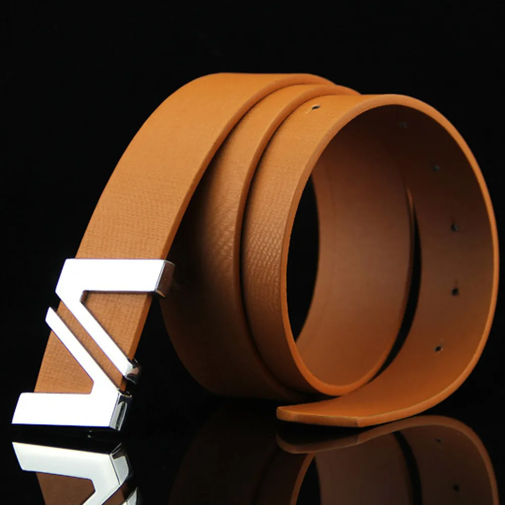 Ремень модный мужской Гладкий кожаный пояс с пряжкой повседневные аксессуары