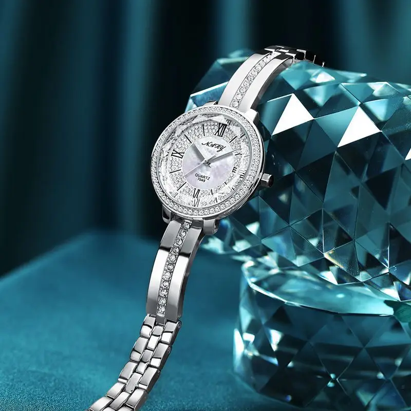 

NARY New Women Luxury Jewel Quartz Watches Lady Luxury Diamond-encrusted Dial Retro Elegant Waterproof Women's Watch 7049