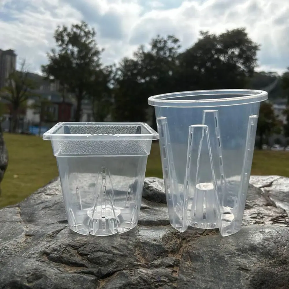 Прозрачный цветочный горшок Круглый квадратный пластиковый для растений с