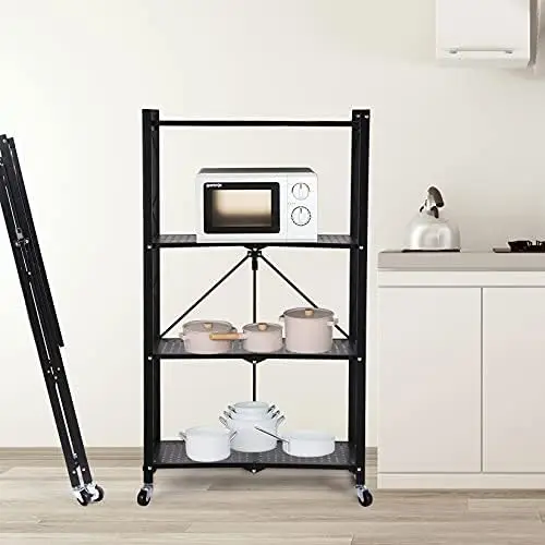 

Heavy Duty Foldable Metal Storage Shelving Unit with Wheels Moving Easily Organizer Shelves Great for Garage Kitchen Holds up t