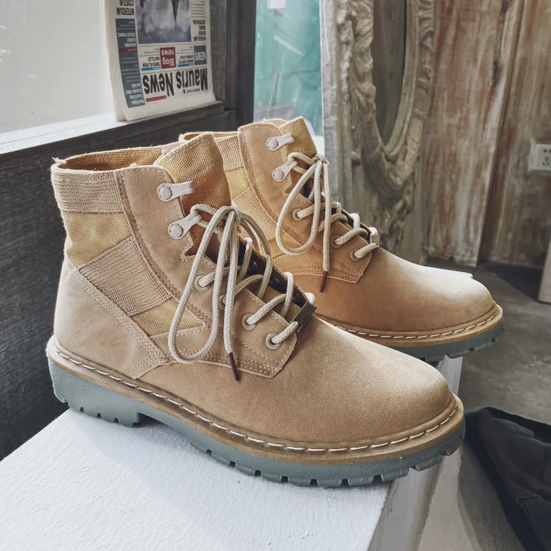 

Мужские ботинки со шнуровкой, черные парусиновые ботильоны, плюшевые мотоциклетные ботинки, модные военные ботинки для пустыни и боя, зима ...