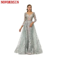 2022 new hollow out rhinestones lace elegant evening dress deep v neck slim long sleeves sequin sexy a line formal party dress