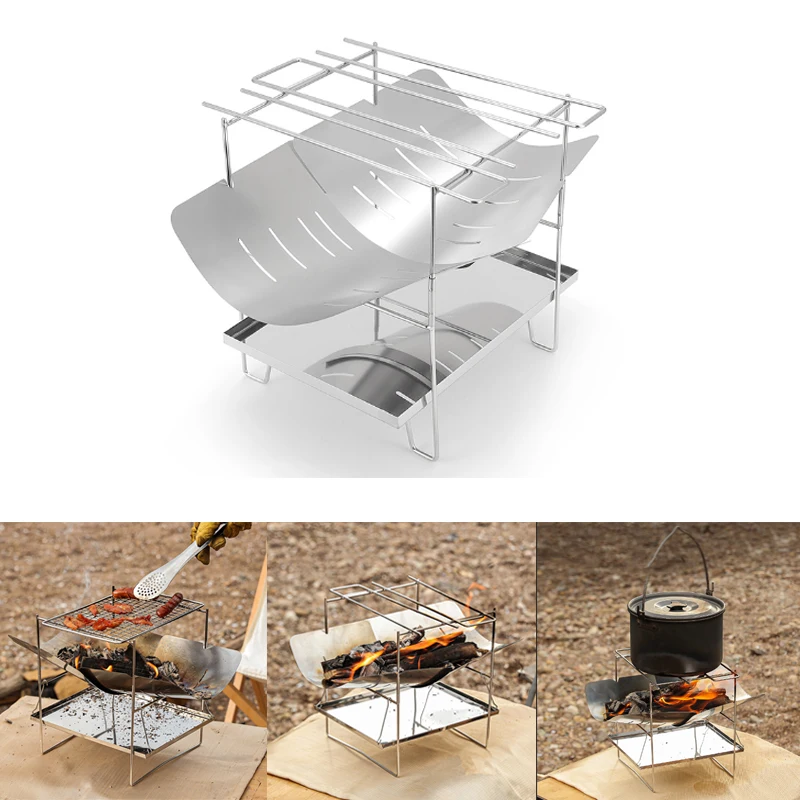 

Portable Outdoor Grill Stove Foldable Stainless Steel Charcoal Stove Barbecue Bracket Multipurpose Camping Picnic Cooking Stove