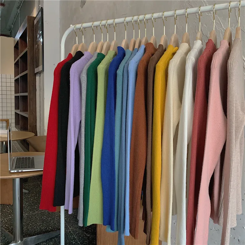 

Women Mock Neck Sweaters For Ladies Spring Autumn 2022 Tops Slim Female Pullovers Knitted Jumpers Soft Warm Casual Sweater S201