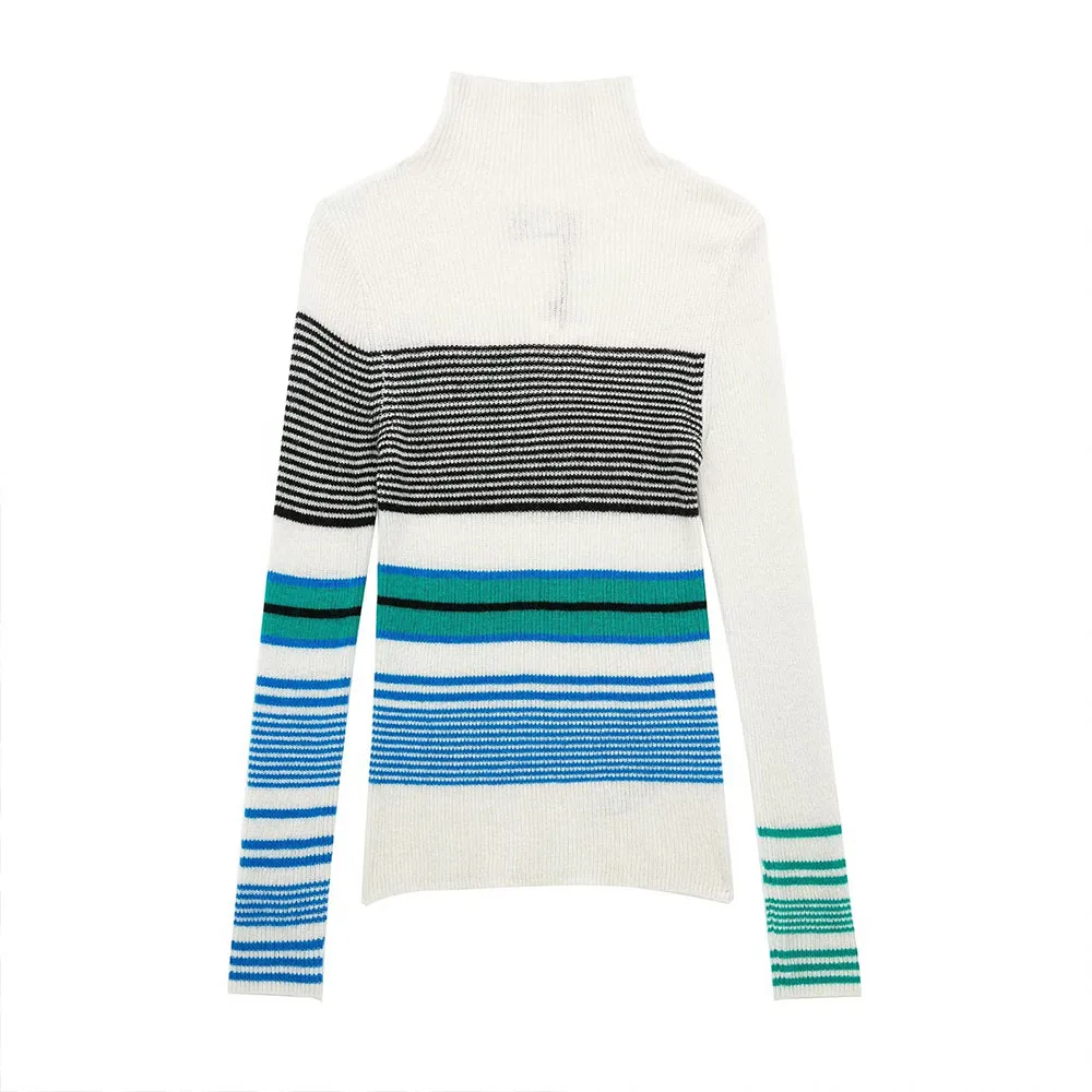 

BER&OYS&ZA Autumn/winter 2022 new women's wear chic high collar slim bottom striped knit long sleeve sweater