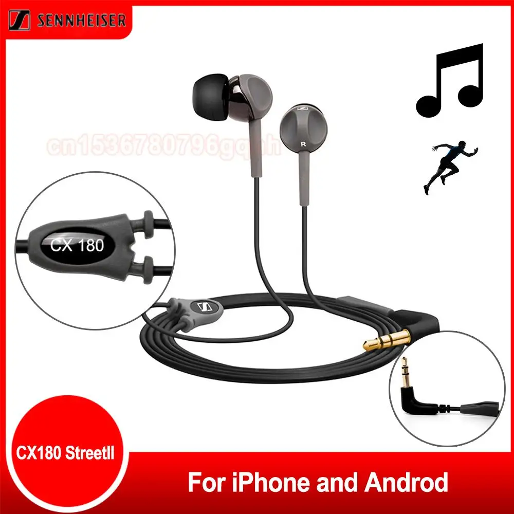 

Sennheiser CX180 StreetII 3.5mm Wired Headset Stereo Earphones HIFI Headphone Sport Running Earbuds For iPhone Androd Music Game