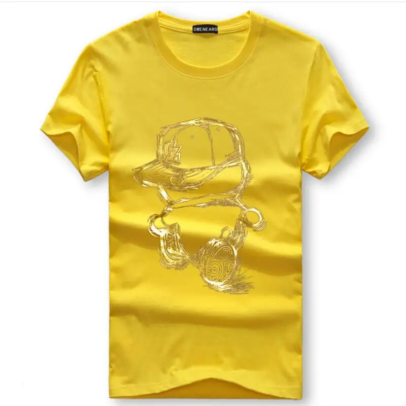 

Men's summer short sleeve casual men's T-shirt Gold character cartoon printed loose T-shirt
