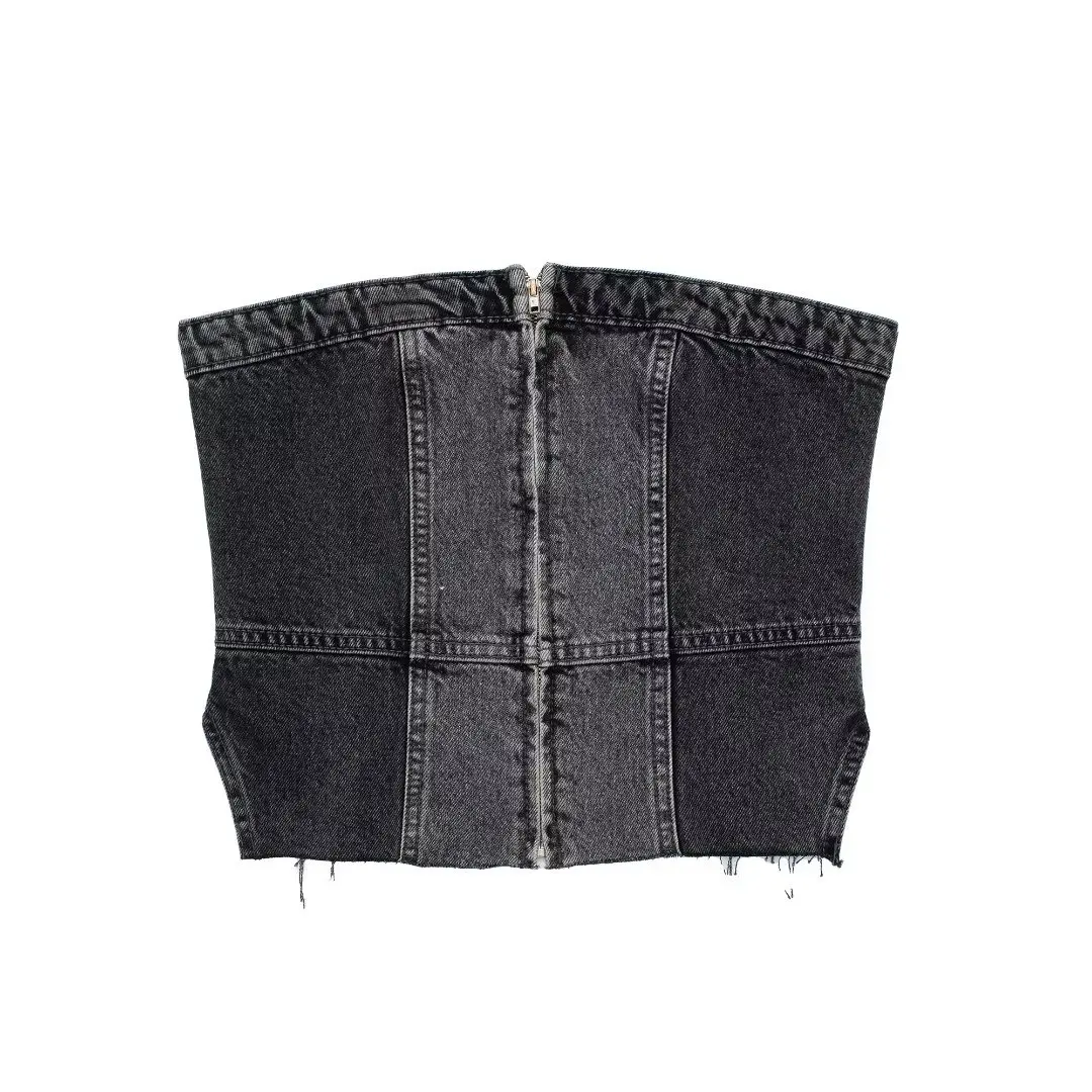 

Women's 2023 Sweet Fashion Spice Girl Wind Tube Top Denim Fabric Vest Retro Backless Elastic Zipper Vest Chic Top
