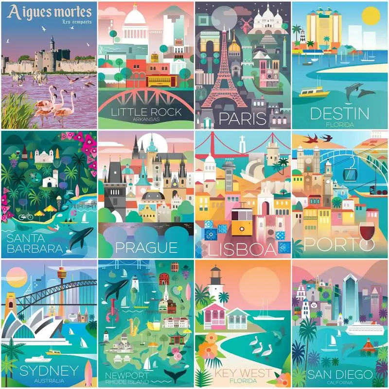 

GATYZTORY Oil Painting By Numbers City Poster Adults Artcrafts Painting By Number Scenery Painting Home Decor