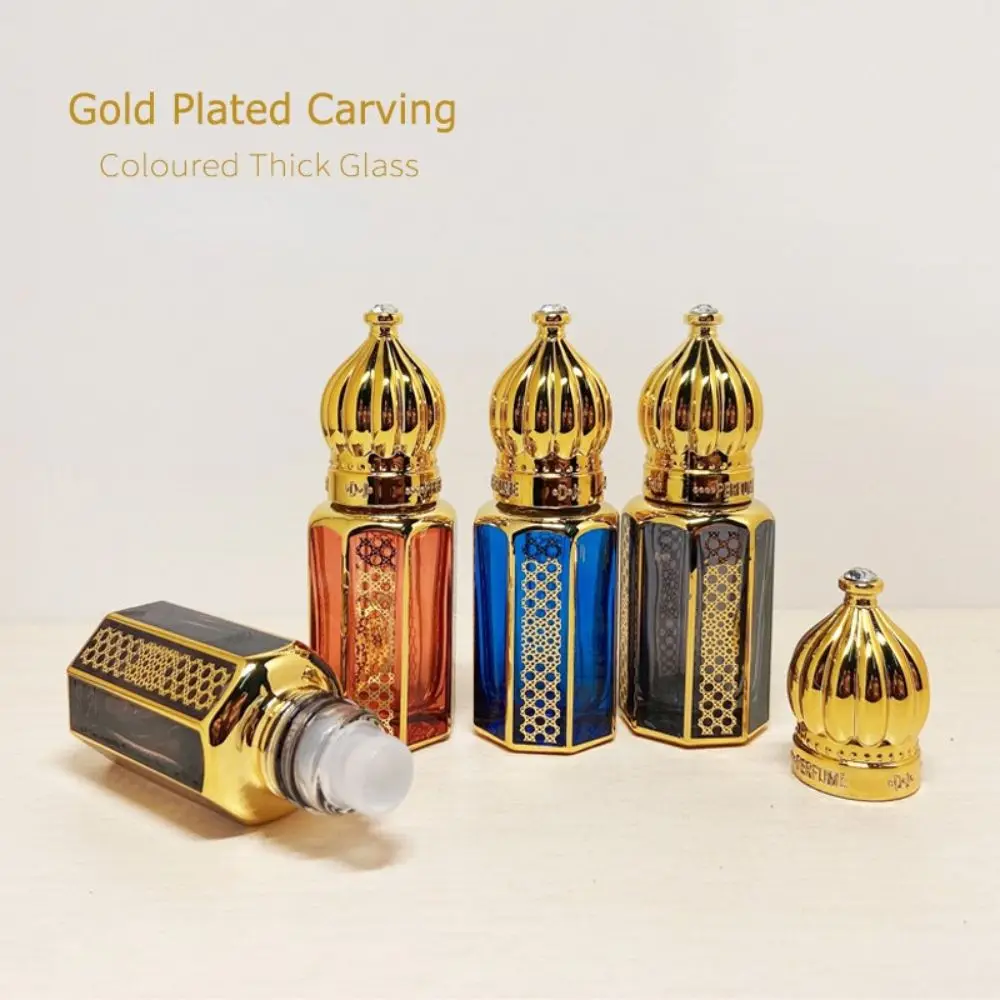 

Middle East Arab Style Perfume Bottle 6ml Oil Glass Roller Ball Bottles Gold Luxury Electroplating Carve Vials For Travel Gifts