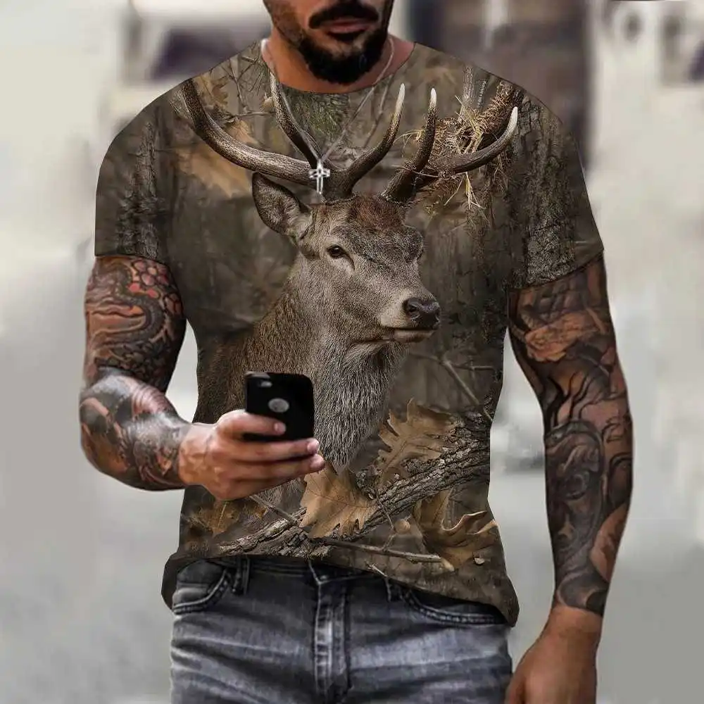 

2022 Summer New Men's T-Shirts 3D Camouflage Fox Print Oversized Casual Shirts Unisex Harajuku Style Polyester Material