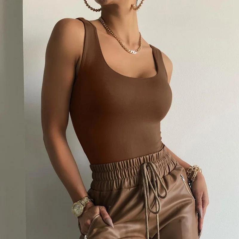 

Women 2022 Spring New Fashion Solid Color Sexy Slim Sleeveless Sling One-piece sleeveless Bodysuit Body women y2k blusa feminina