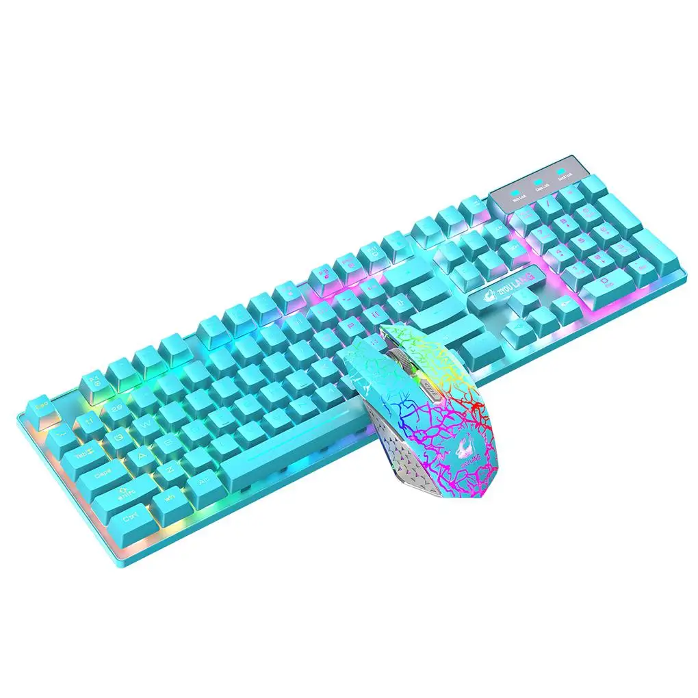 

Metal Gaming Keyboard Mouse Set 2 4G Stylish Waterproof Optical Battery Powered Laptop Keypad Mice Accessories