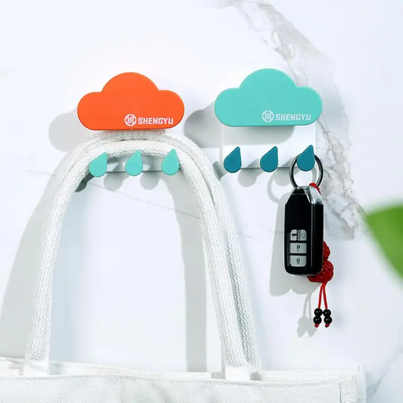 

Cute Cloud Shape Wall Hooks Storage Rack Punch-Free Key Holder Self-Adhesive Hooks Home Bathroom Accessories Kitchen Gadgets