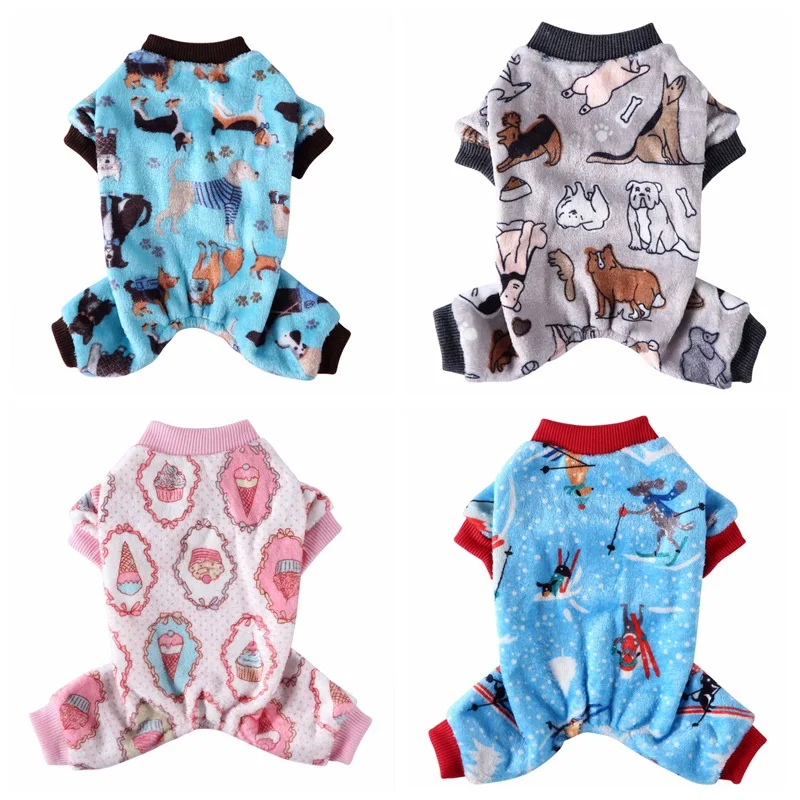 Dog Pajamas Cute Cat Clothes Pet Pjs Onesie Plush Winter Puppy Apparel Cute Printed Jumpsuit for Home Indoor Outdoor